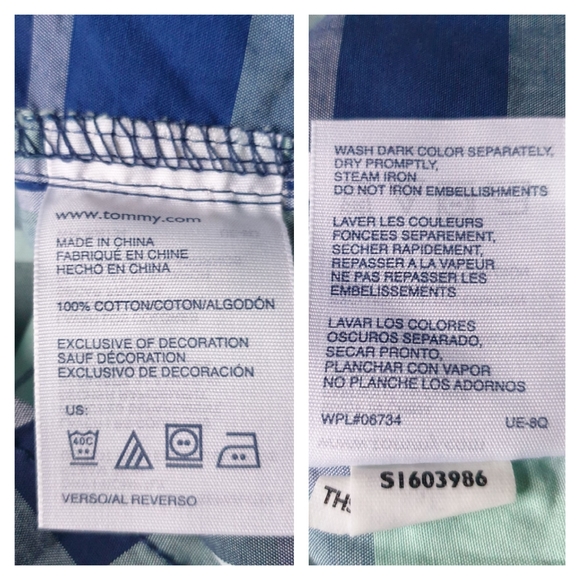 Tommy Hilfiger Mint Green & Navy Plaid Button-Up 100% Cotton Polo Big Boy Lg - Picture 8 of 10